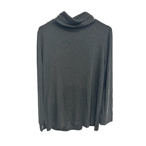 Zenergy by Chico's Cowl Neck Long Sleeve Pullover Top Charcoal Sz 1 Cozy Knit - Picture 2 of 11